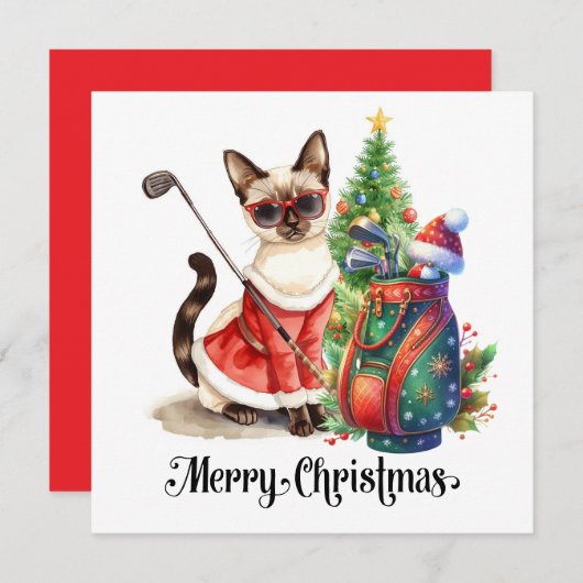 Golf Kerstmis thema met Siamese Cat Golfer Feestdagenkaart (Voorkant / Achterkant)