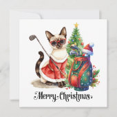 Golf Kerstmis thema met Siamese Cat Golfer Feestdagenkaart (Voorkant)