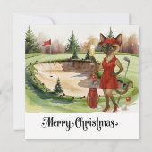Golf Kerstmis thema met Siamese Cat Golfer Feestdagenkaart (Voorkant)
