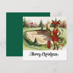 Golf Kerstmis thema met Siamese Cat Golfer Feestdagenkaart