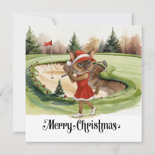 Golf Kerstmis thema met Siamese Cat Golfer Feestdagenkaart (Voorkant)