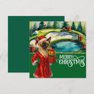 Golf Kerstmis thema met Siamese Cat Golfer Feestdagenkaart