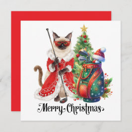 Golf Kerstmis thema met Siamese Cat Golfer Feestdagenkaart
