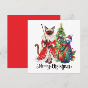 Golf Kerstmis thema met Siamese Cat Golfer Feestdagenkaart