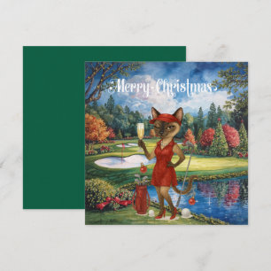 Golf Kerstmis thema met Siamese Cat Golfer Feestdagenkaart