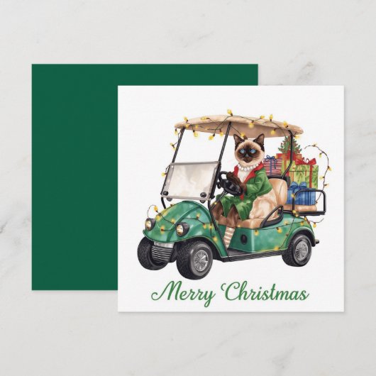 Golf Kerstmis thema met Siamese Cat Golfer Feestdagenkaart (Voorkant / Achterkant)