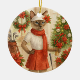 Golf Kerstmis thema voor Cat Golfer Keramisch Ornament