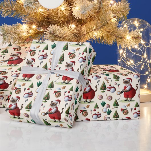 Golf Kerstmis thema voor Cat Lover Golfer Cadeaupapier (Feestdagen)