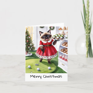 Golf Kerstmis thema voor Cat Lover Golfer Feestdagen Kaart