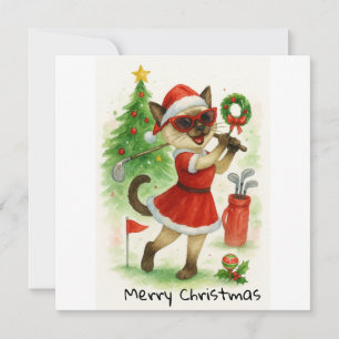 Golf Kerstmis thema voor Cat Lover Golfer Feestdagenkaart