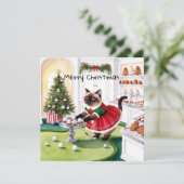Golf Kerstmis thema voor Cat Lover Golfer Feestdagenkaart (Staand voorkant)