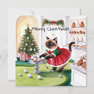 Golf Kerstmis thema voor Cat Lover Golfer Feestdagenkaart