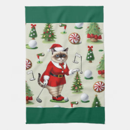 Golf Kerstmis thema voor Cat Lover Golfer Theedoek