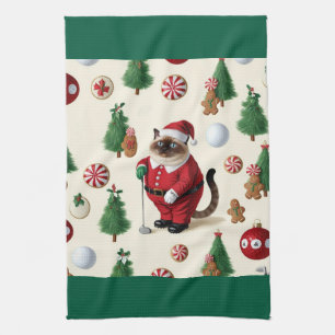 Golf Kerstmis thema voor Cat Lover Golfer Theedoek