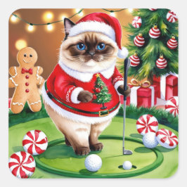 Golf Kerstmis thema voor Cat Lover Golfer Vierkante Sticker
