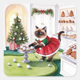 Golf Kerstmis thema voor Cat Lover Golfer Vierkante Sticker