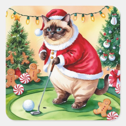 Golf Kerstmis thema voor Cat Lover Golfer Vierkante Sticker (Voorkant)