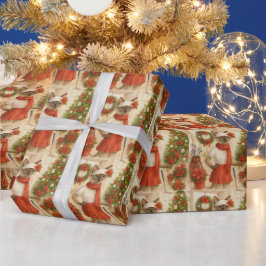 Golf Kerstmis thema voor Cat Woman Golfer Cadeaupapier