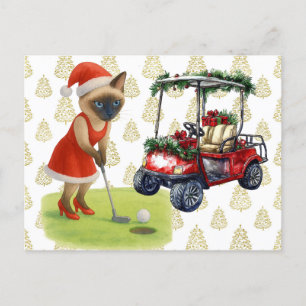 Golf Kerstmis thema voor Cat Woman Golfer Feestdagenkaart