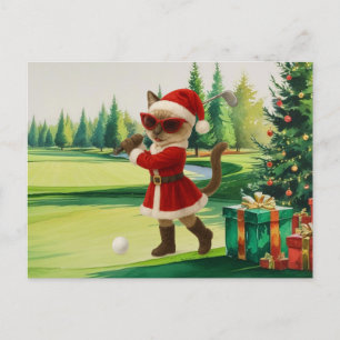Golf Kerstmis thema voor Cat Woman Golfer Feestdagenkaart