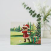 Golf Kerstmis thema voor Cat Woman Golfer Feestdagenkaart (Staand voorkant)