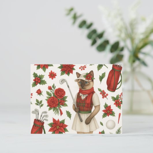 Golf Kerstmis thema voor Cat Woman Golfer Feestdagenkaart (Staand voorkant)