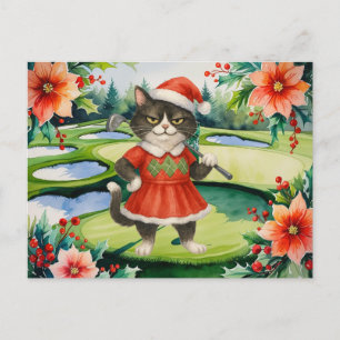 Golf Kerstmis thema voor Cat Woman Golfer Feestdagenkaart