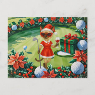 Golf Kerstmis thema voor Cat Woman Golfer Feestdagenkaart