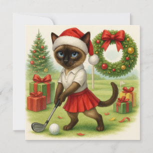 Golf Kerstmis thema voor Cat Woman Golfer Feestdagenkaart