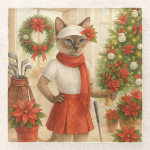 Golf Kerstmis thema voor Cat Woman Golfer Glazen Onderzetter