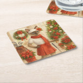 Golf Kerstmis thema voor Cat Woman Golfer Kartonnen Onderzetters (Schuin)