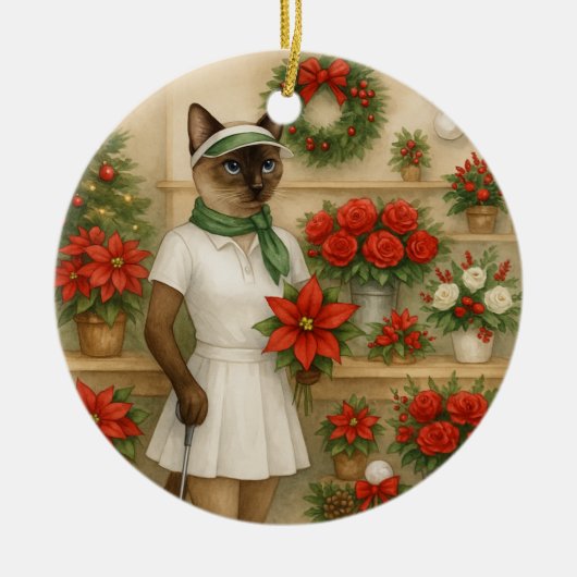 Golf Kerstmis thema voor Cat Woman Golfer Keramisch Ornament (Voorkant)
