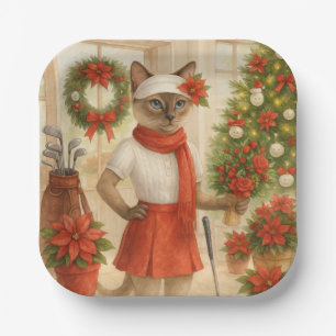 Golf Kerstmis thema voor Cat Woman Golfer Papieren Bordje