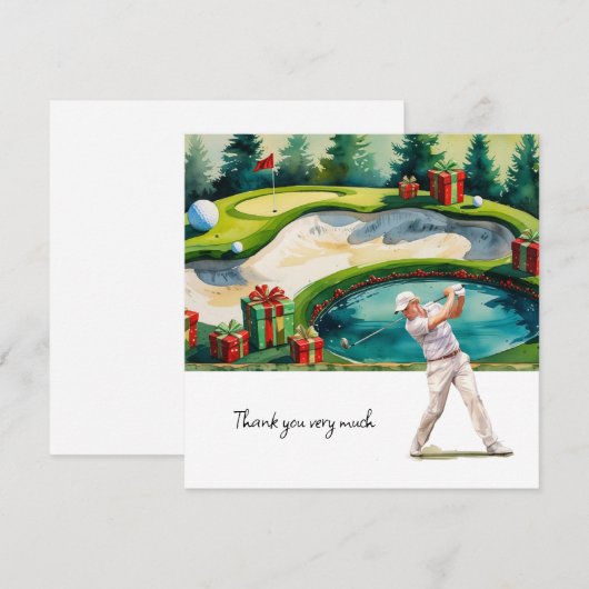 Golf Kerstmis thema voor golfer dank u geschenken Bedankkaart (Voorkant / Achterkant)