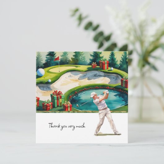 Golf Kerstmis thema voor golfer dank u geschenken Bedankkaart (Staand voorkant)