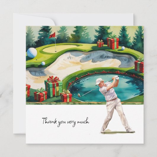 Golf Kerstmis thema voor golfer dank u geschenken Bedankkaart (Voorkant)