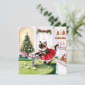 Golf Kerstmis thema voor kattenliefhebber golfer Feestdagenkaart (Staand voorkant)