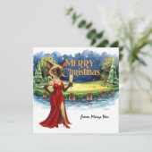 Golf Kerstmis thema voor Vrouw Kat Lovers Feestdagenkaart (Staand voorkant)