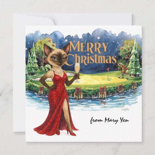 Golf Kerstmis thema voor Vrouw Kat Lovers Feestdagenkaart (Voorkant)