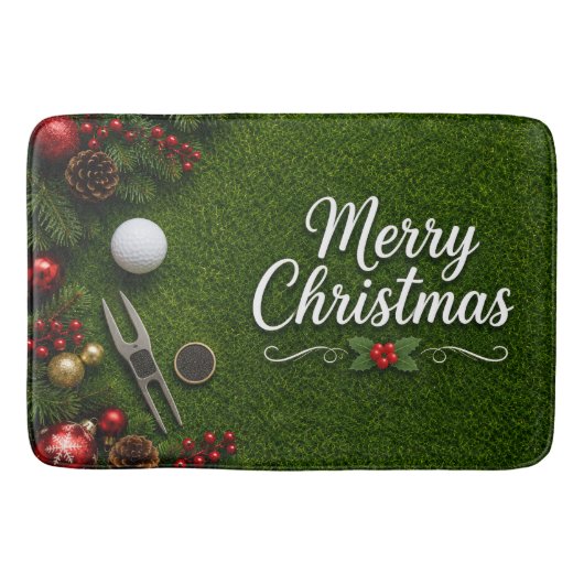 Golf Kerstthema op groen gras Badmat (Voorkant)