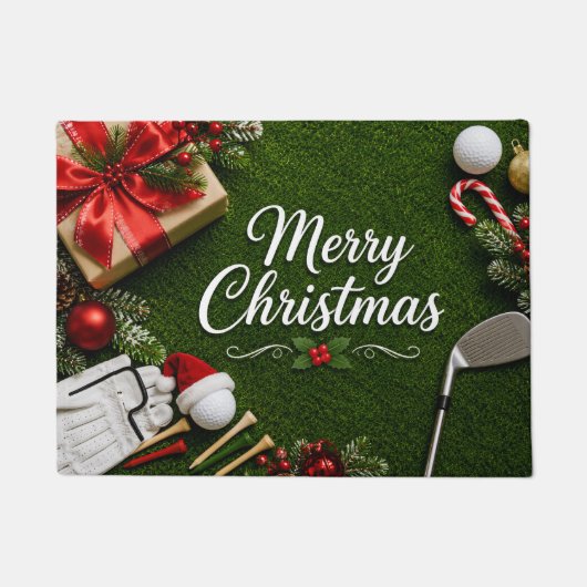 Golf Kerstthema op groen gras Deurmat (Voorkant)