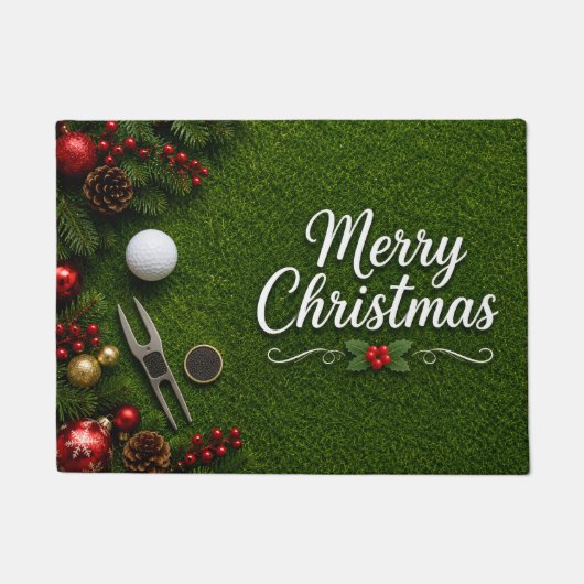 Golf Kerstthema op groen gras Deurmat (Voorkant)