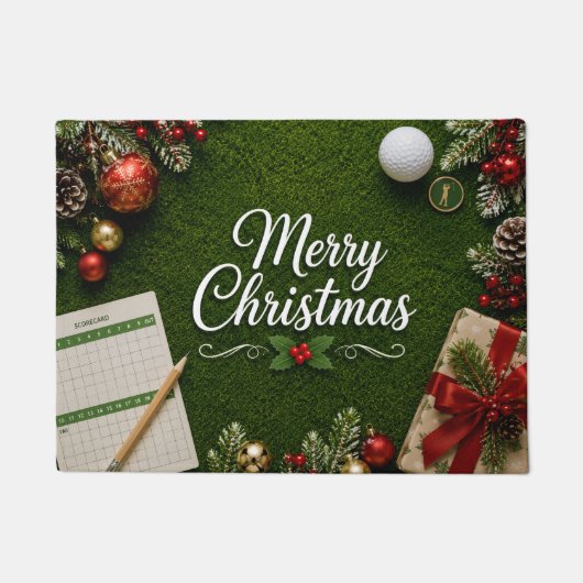 Golf Kerstthema op groen gras Deurmat (Voorkant)