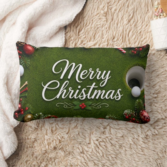 Golf Kerstthema op groen gras Kussen (Deken)