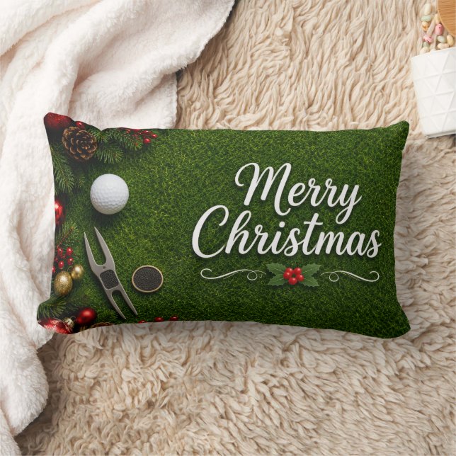 Golf Kerstthema op groen gras Kussen (Deken)