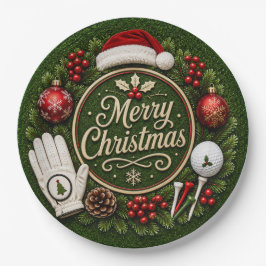 Golf Kerstthema op groen gras Papieren Bordje