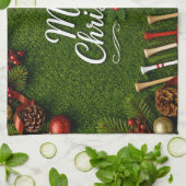 Golf Kerstthema op groen gras Theedoek (Gevouwen)
