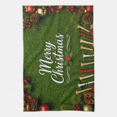 Golf Kerstthema op groen gras Theedoek (Verticaal)