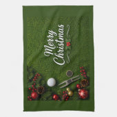 Golf Kerstthema op groen gras Theedoek (Verticaal)