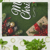 Golf Kerstthema op groen gras Theedoek (Gevouwen)